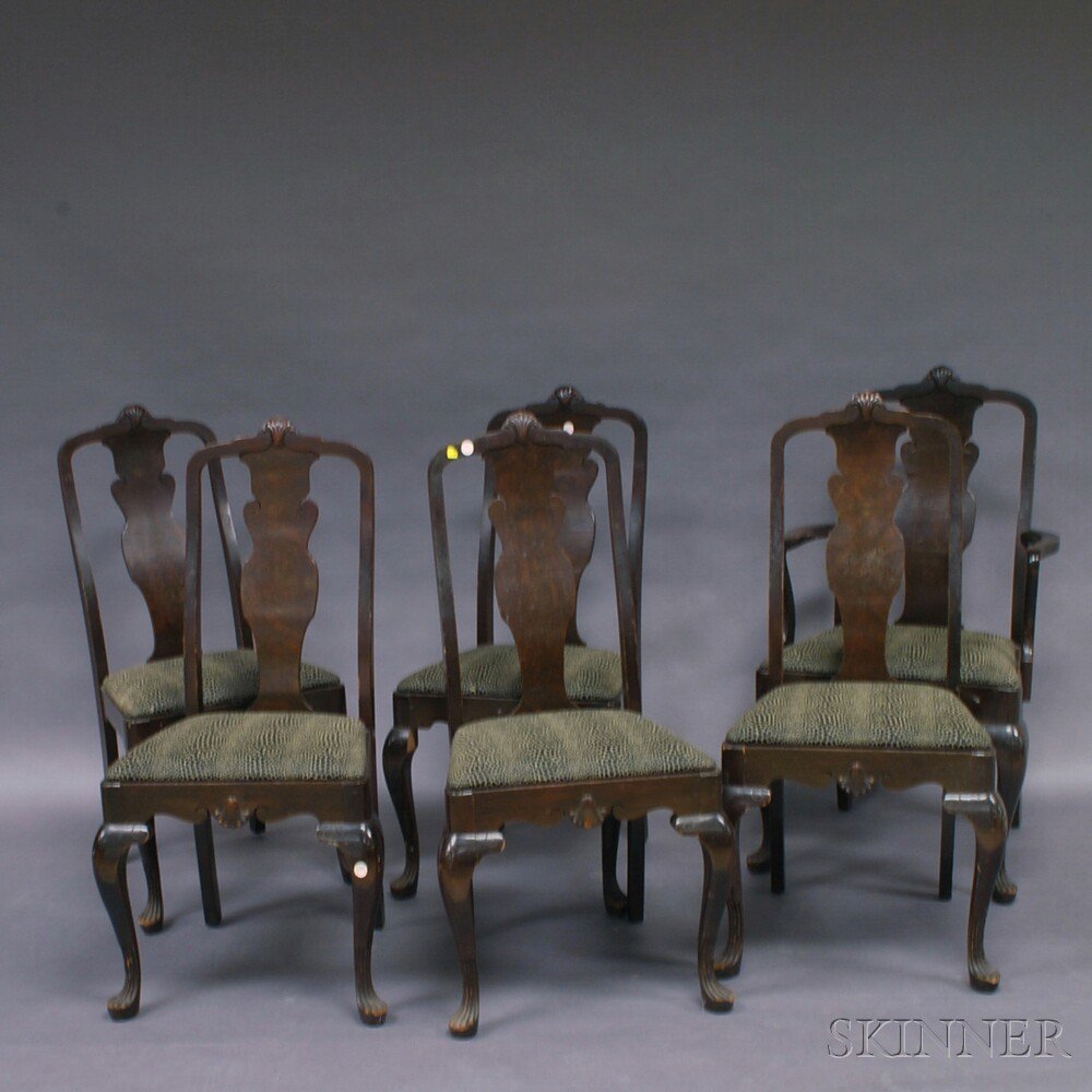 Appraisal: Set of Six John Raab Queen Anne-style Burl Veneer Dining