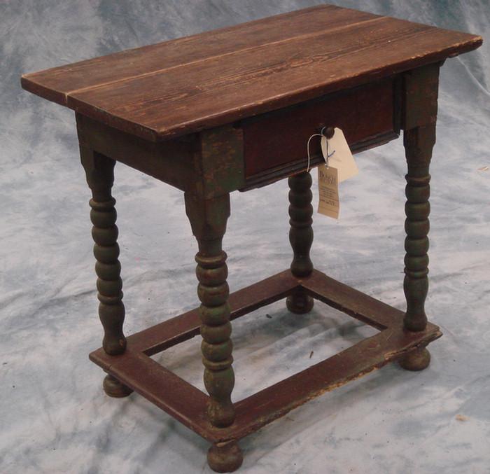 Appraisal: Red green painted pine William Mary side table Removable pin