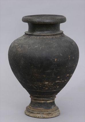 Appraisal: KHMER BLACK-GLAZED STONEWARE VASE The ovoid bowl with waisted neck