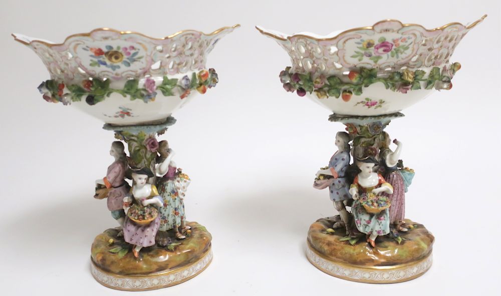 Appraisal: Pair Carl Thieme Potschappel Porcelain Compotes Late th C in