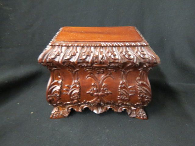 Appraisal: Carved Wooden Box lift top with interior trays x