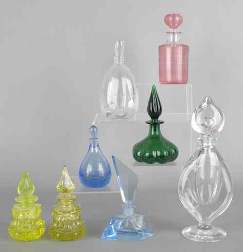 Appraisal: Eight glass scent bottles to include orrefores vaseline Karbula etc