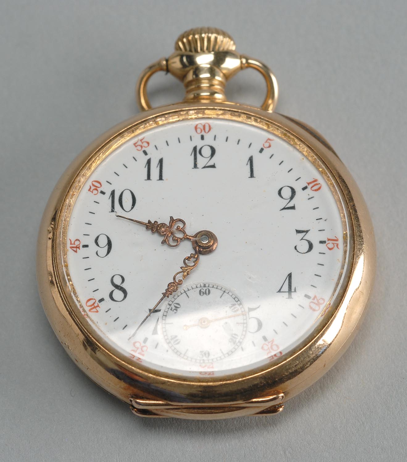 Appraisal: KT GOLD POCKET WATCH With white enamel face Hour minute