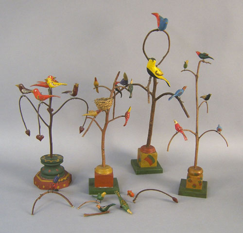 Appraisal: Four contemporary bird trees tallest h