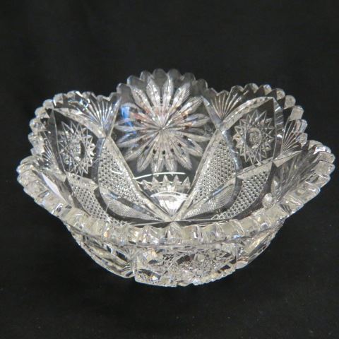 Appraisal: Signed Cut Glass Bowl fancy feathered floral star bursts around