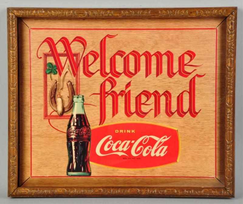 Appraisal: Cardboard Coca-Cola Sign Framed under glass in a deep mounting