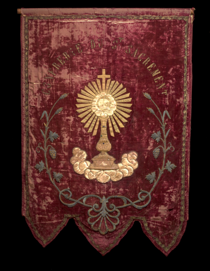 Appraisal: Antique Claret Velvet and Cloth-of-Gold Applique Ecclesiastical Banner Featuring a