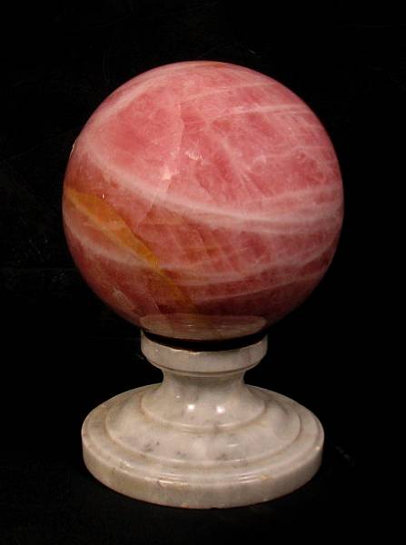 Appraisal: Rose Quartz Sphere and Marble Base Semi-opaque with medium pink