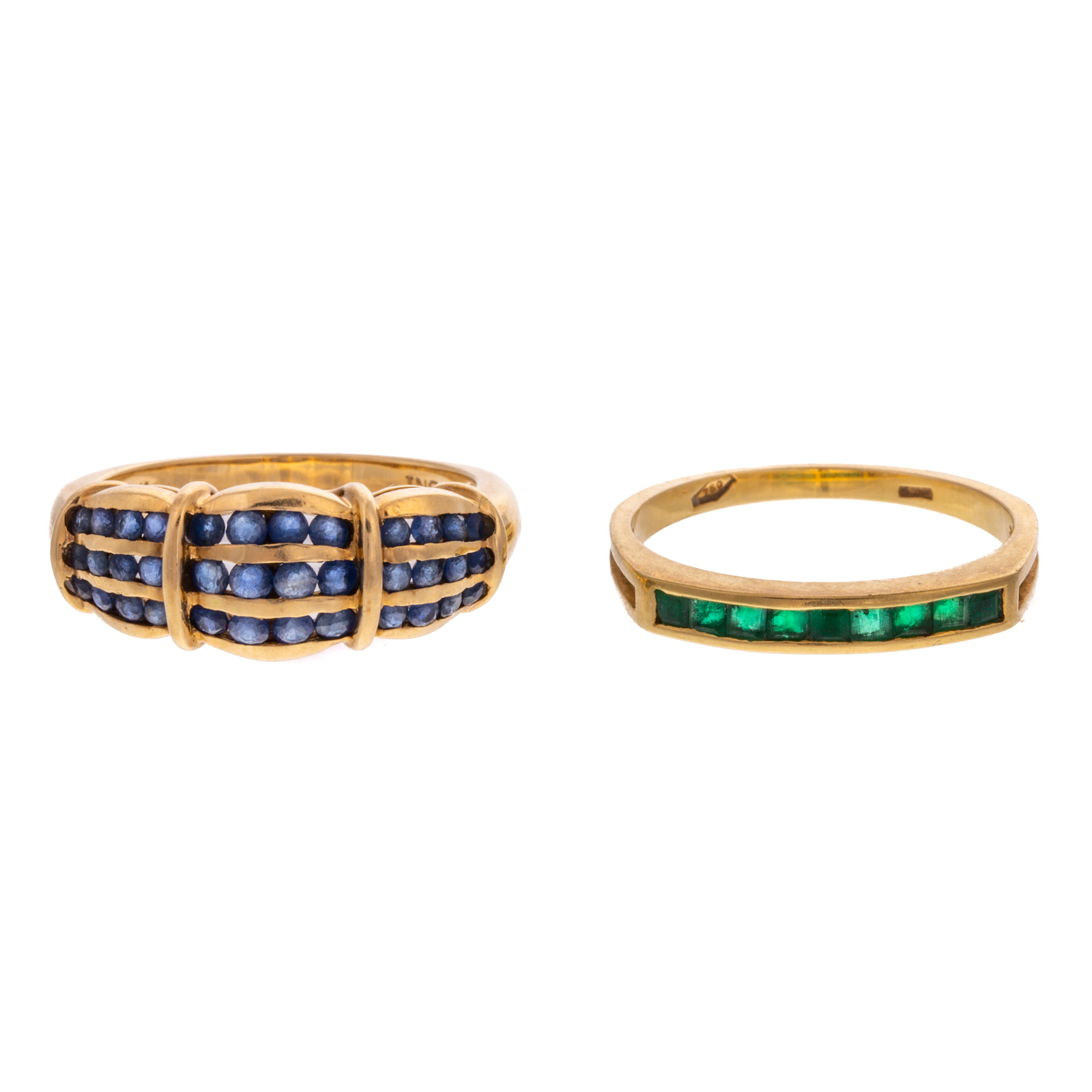 Appraisal: AN K EMERALD BAND K SAPPHIRE BAND K yellow gold