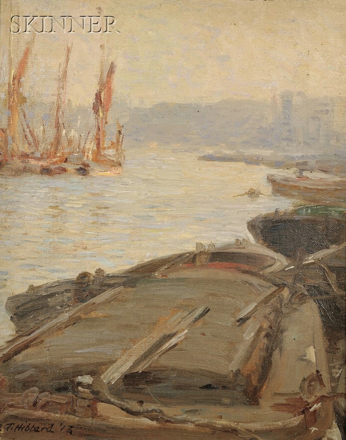 Appraisal: Aldro Thompson Hibbard American - View of Barges and Sailboats