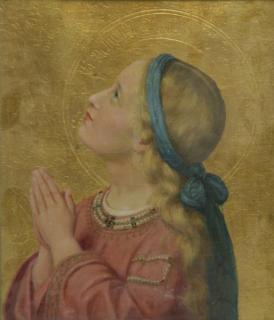 Appraisal: Unsigned Oil and Gold Leaf on Panel Girl Praying From