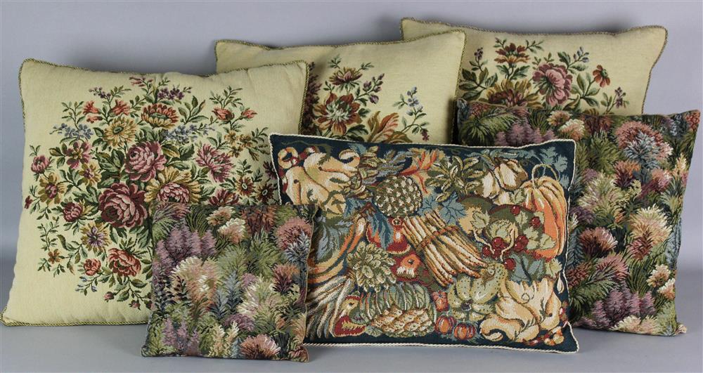 Appraisal: GROUP OF SIX ASSORTED WOVEN TAPESTRY CUSHIONS the three largest