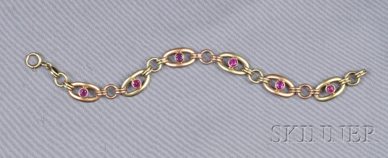 Appraisal: kt Bicolor Gold and Ruby Bracelet of fancy links bezel-set