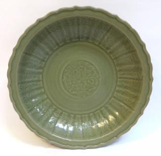 Appraisal: Ming Dynasty Celadon Charger Ming Dynasty Celadon Charger With scalloped