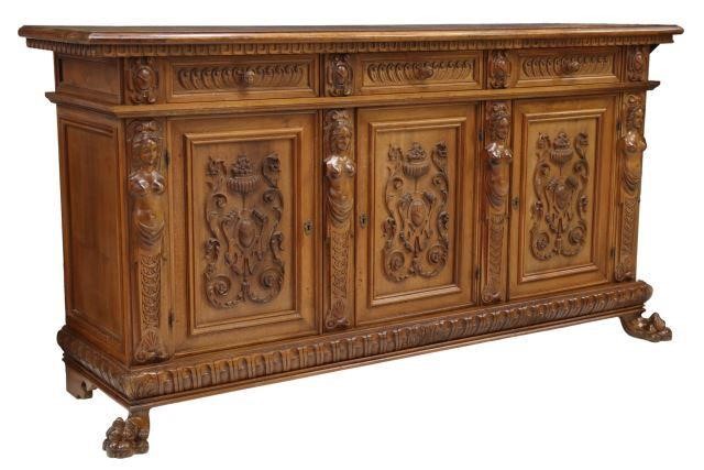 Appraisal: Italian Renaissance style foliate and figural carved sideboard late th