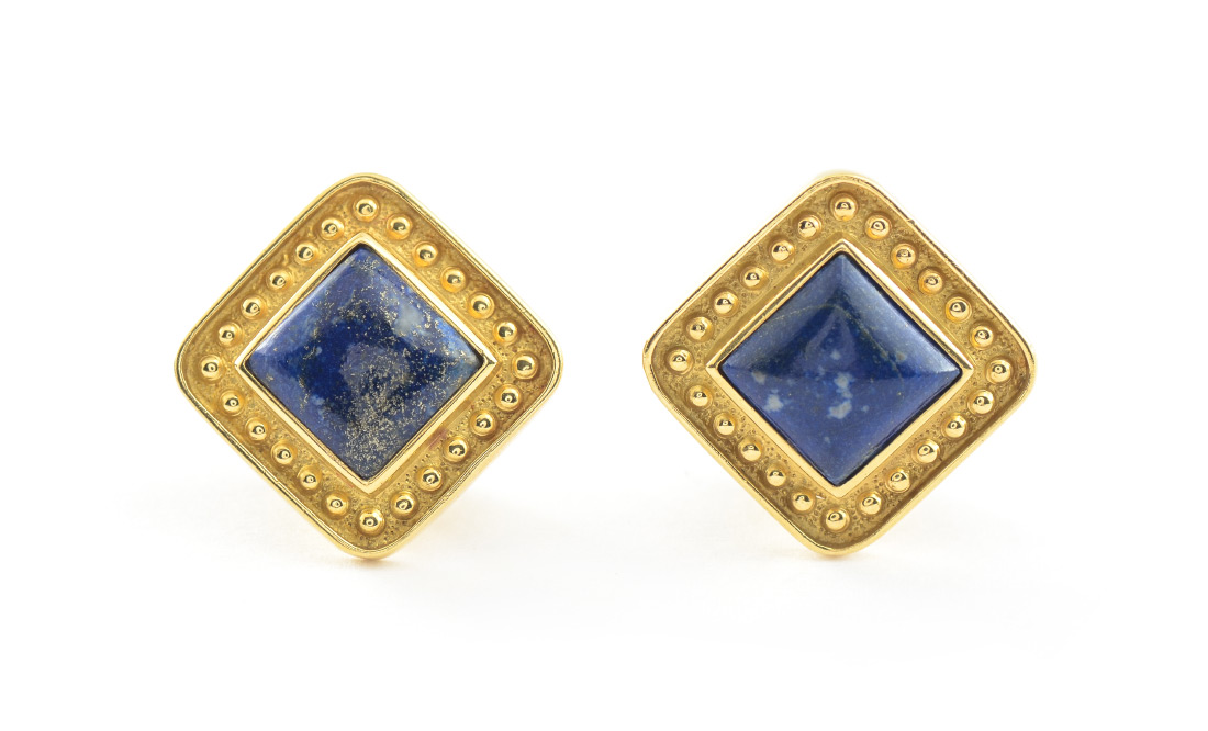 Appraisal: K DESIGNER LAPIS LAZULI EARRINGS K Yellow Gold Earrings with