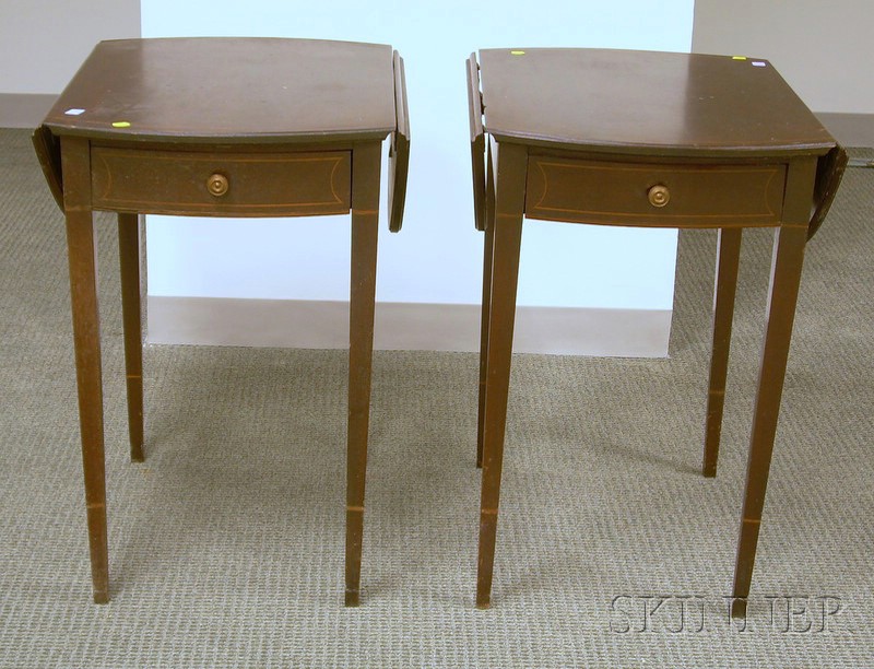 Appraisal: Pair of Federal-style Inlaid Mahogany Drop-leaf Pembroke Tables