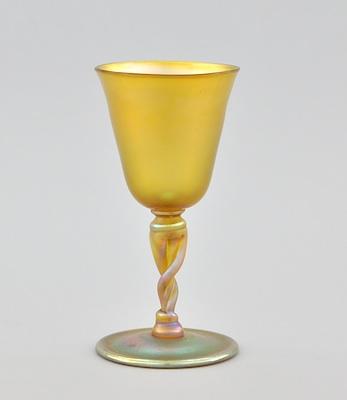 Appraisal: A Tiffany Favrile Wine Glass Gold favrile wine glass with