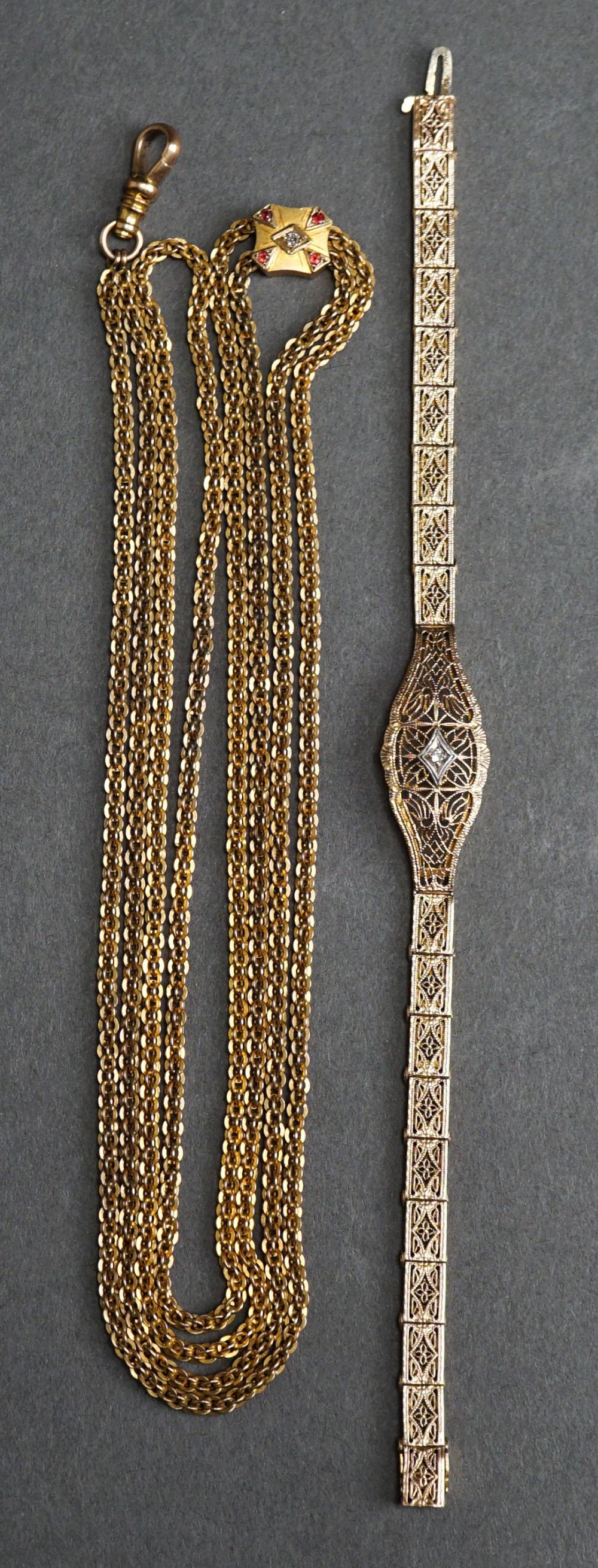 Appraisal: -KARAT YELLOW-GOLD DIAMOND AND GARNET SLIDE CHAIN AND A -KARAT