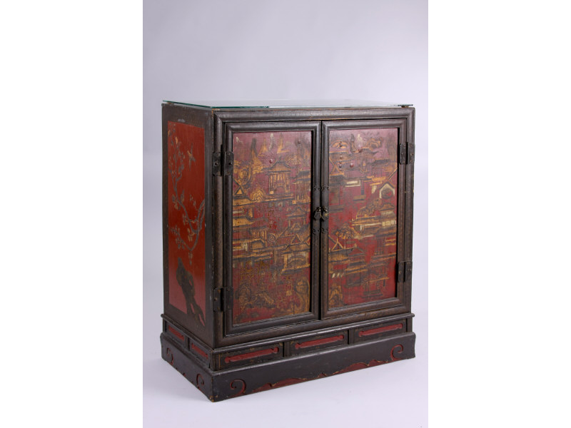 Appraisal: Chinoiserie Decorated Cabinet th c rectangular form with black border