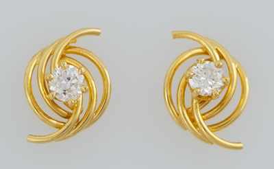 Appraisal: A Pair of Diamond Earrings k yellow gold earrings in