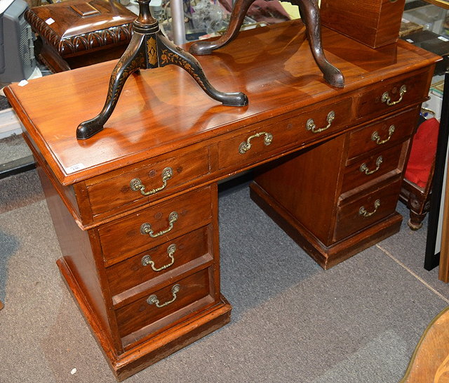 Appraisal: Victorian mahogany small pedestal deskfitted nine drawers cm wide