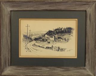 Appraisal: th C Charcoal Drawing of Rural Village American School th