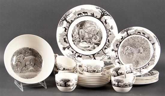 Appraisal: Wedgwood black and white transfer decorated china partial dinner service