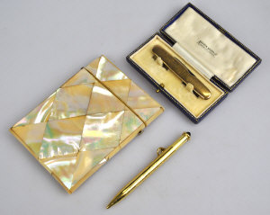 Appraisal: A late th century mother-of-pearl card case to w a