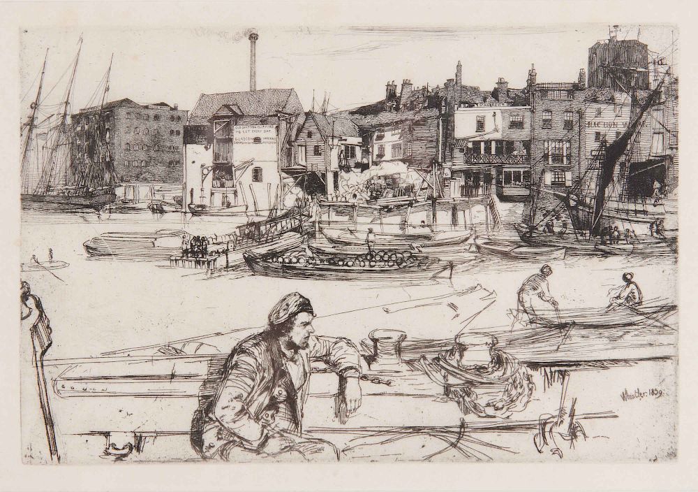 Appraisal: JAMES ABBOTT MCNEILL WHISTLER American - Black Lion Wharf JAMES