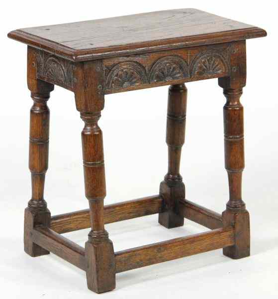 Appraisal: Jacobean Revival Oak Side Tablefloral carving to apron nice molded