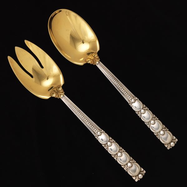 Appraisal: TIFFANY STERLING EXPOSITION PATTERN SALAD SET long Designed for the