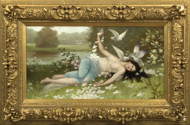 Appraisal: Hans Zatzka Austrian - River Landscape with Classical Maiden Reclining