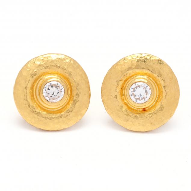 Appraisal: High Karat Gold and Diamond Earrings Gurhan Designed in hammered