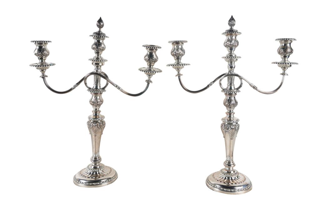 Appraisal: PAIR OF SILVERPLATE CANDELABRAapparently unmarked convertible to candlesticks Condition each