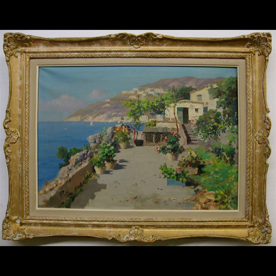 Appraisal: COASTAL VIEW A FORTINI TH CENTURY ITALIAN OIL ON CANVAS