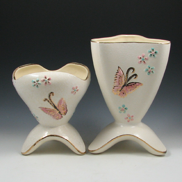 Appraisal: Hull Butterfly Pebble w Gold - Vases Two Hull Butterfly