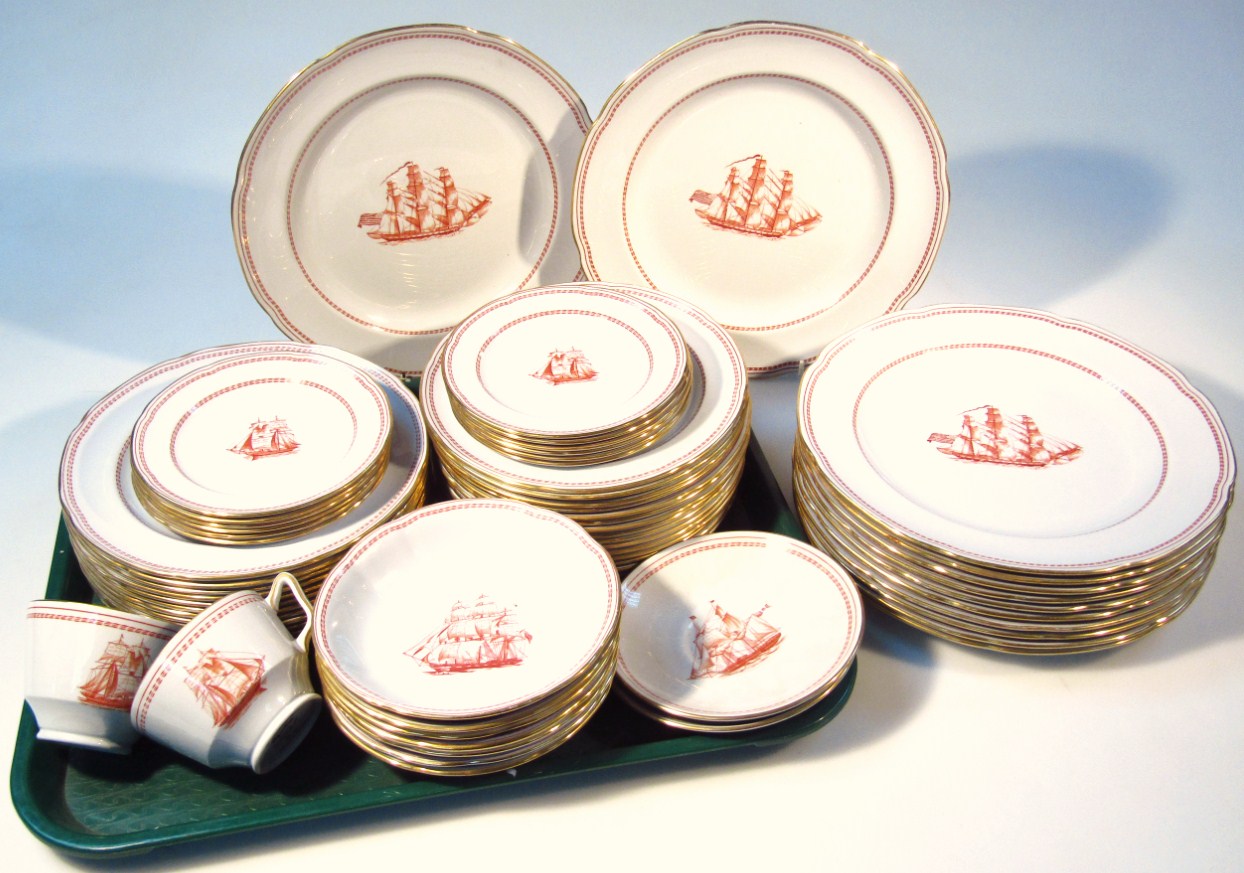 Appraisal: A Spode Brig Cygnet Of Salem Trade Winds Red part