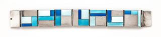 Appraisal: A Mid-Century Modern Sterling Silver and Polychrome Enamel Link Bracelet