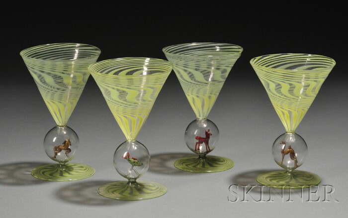 Appraisal: Four Bimini Glass Cocktail Stems Blown and lampwork glass Austria