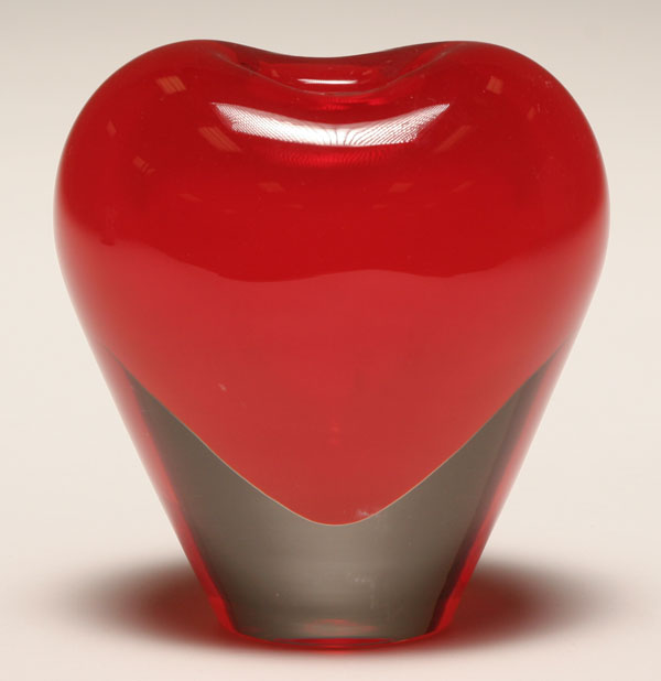 Appraisal: Salviati red to clear heart shaped glass bud vase Stamped