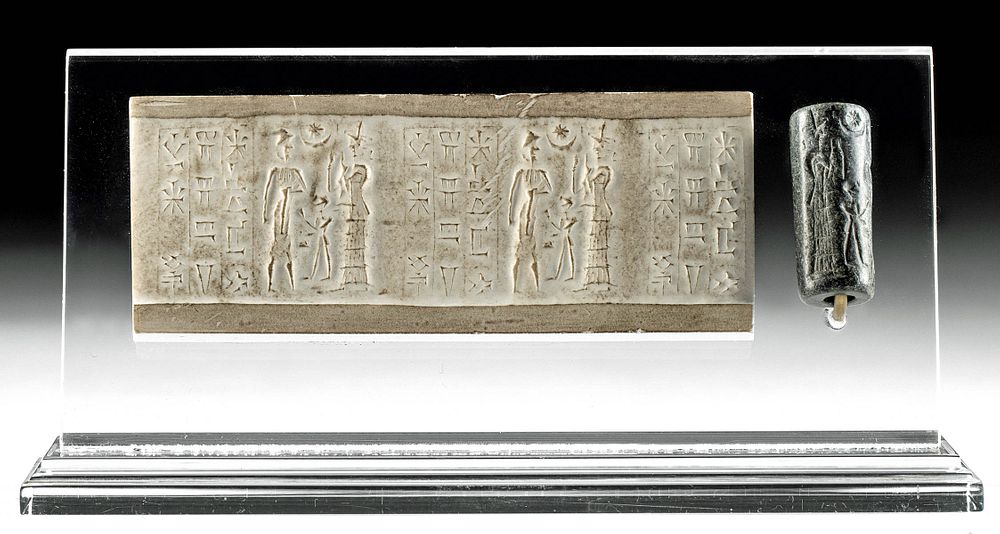 Appraisal: Babylonian Stone Cylinder Seal Bead w Cuneiform Ancient Near East