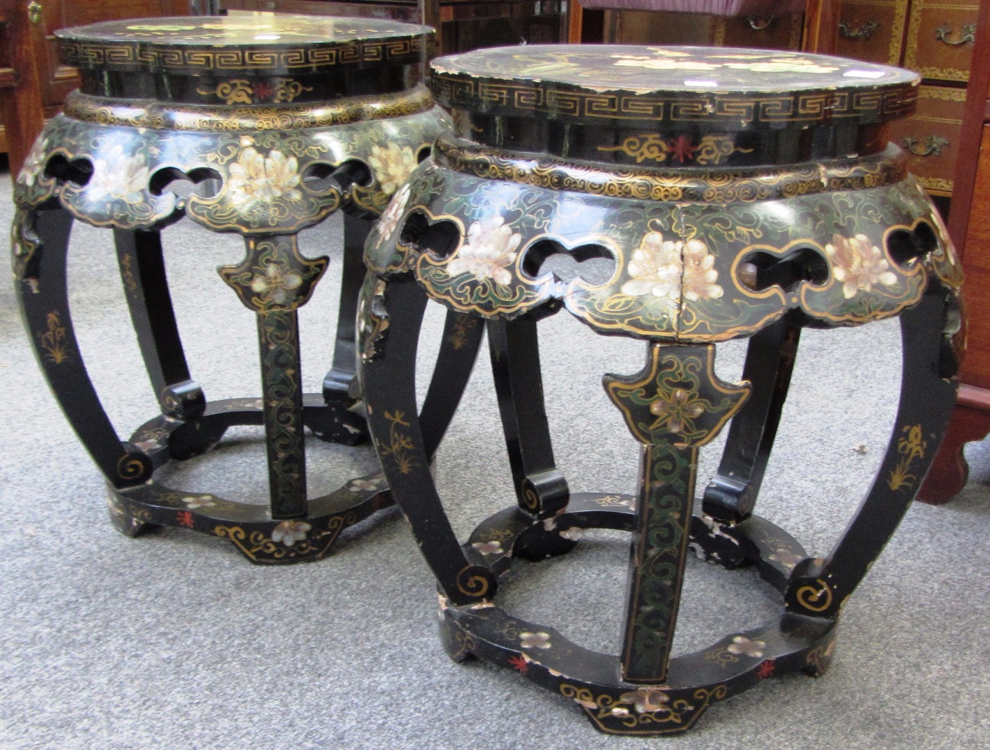 Appraisal: A pair of early th century black lacquer chinoiserie decorated