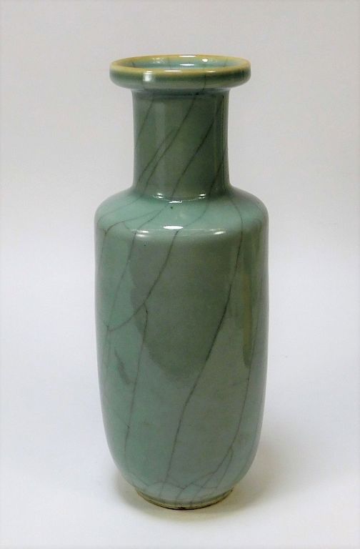 Appraisal: Antique Chinese Rouleau Form Celadon Crackle Vase China th- th