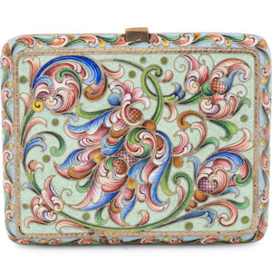 Appraisal: A Russian Shaded Enamel Silver Cigarette Case Maker's Mark Obscured