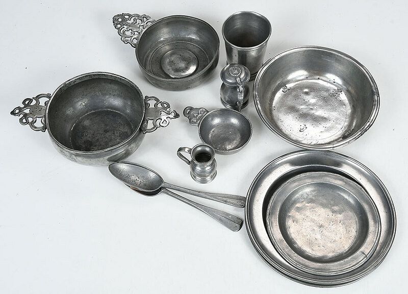 Appraisal: Sixeen Pieces Early Pewter Including American th through th century