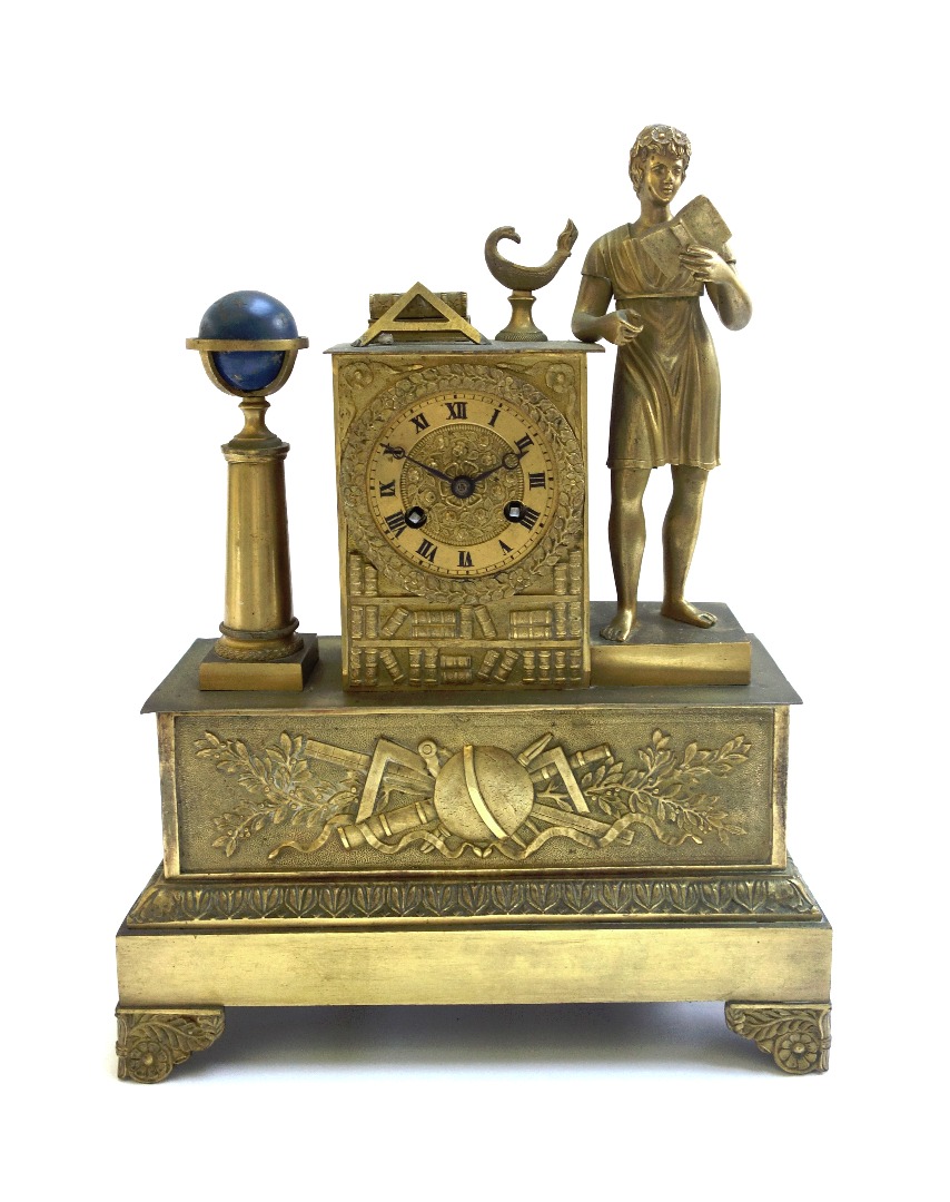 Appraisal: A French gilt metal mantel clock of Empire style late