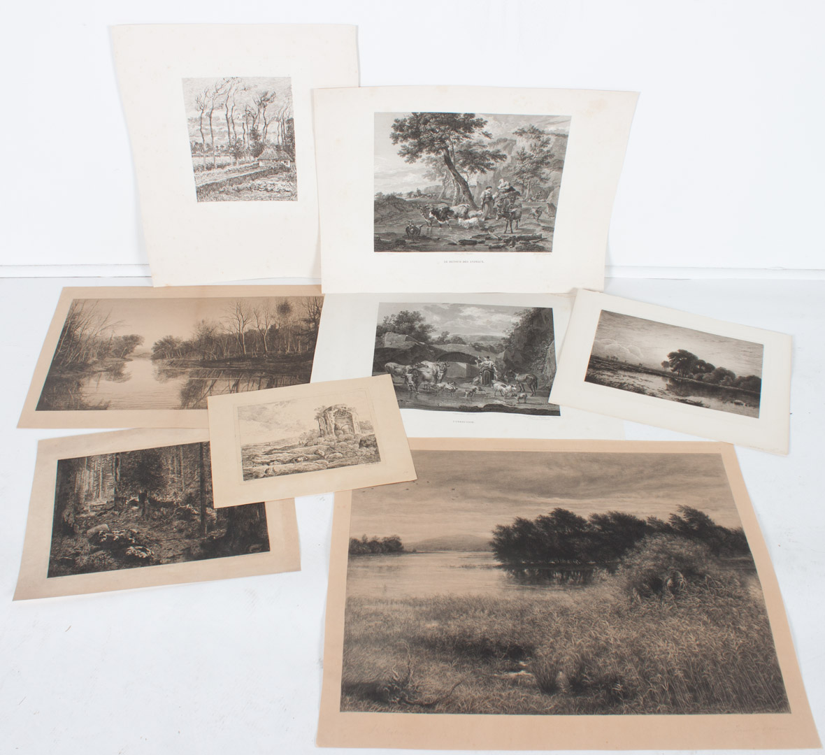 Appraisal: Eight assorted landscape etchings mostly th century two pencil signed