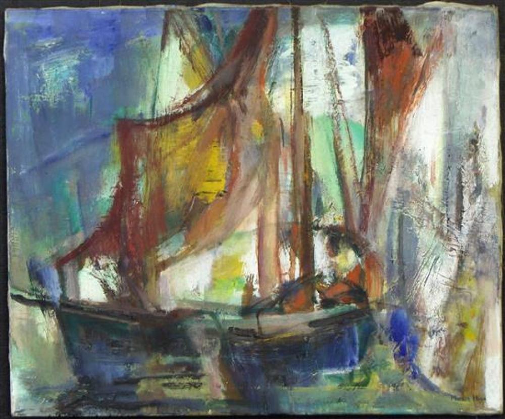 Appraisal: Marion Huse American - Boat with Red Sails c 's