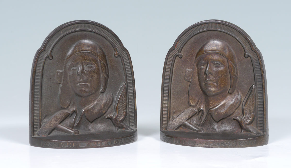 Appraisal: PAIR CHARLES LINDBERGH THE AVIATOR BOOKENDS Bronzed cast metal measure